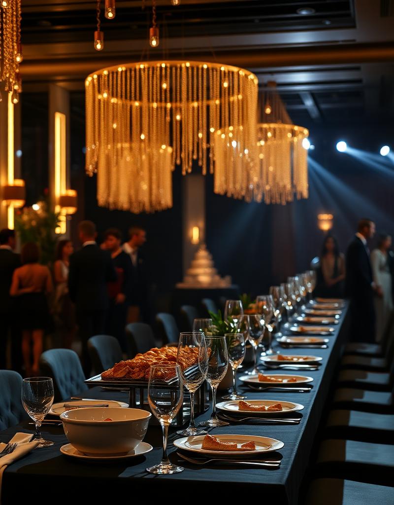 Evento corporativo com montagem de buffet sofisticada